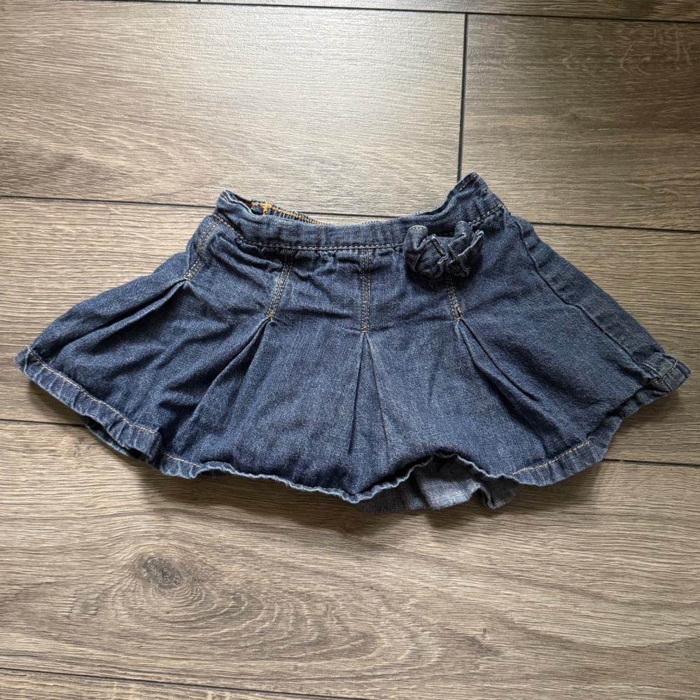 The Children's Place Girls Denim Pleated Skort‎ Rosette Dark Wash 12 Months